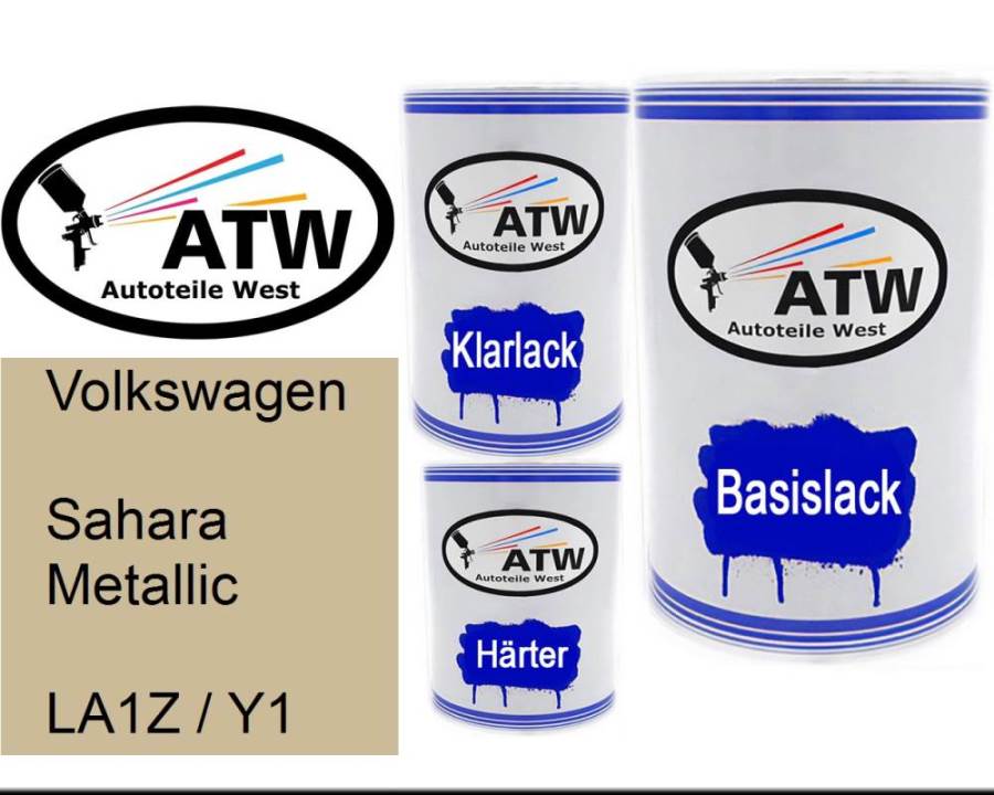 Volkswagen, Sahara Metallic, LA1Z / Y1: 500ml Lackdose + 500ml Klarlack + 250ml Härter - Set, von ATW Autoteile West.